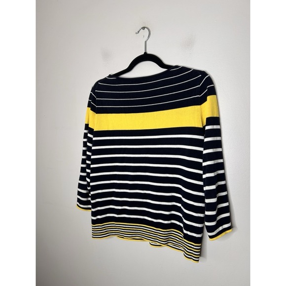 Talbots Navy Blue Yellow And White Striped 3/4 Sleeve Sweater Size Medium - Picture 5 of 9